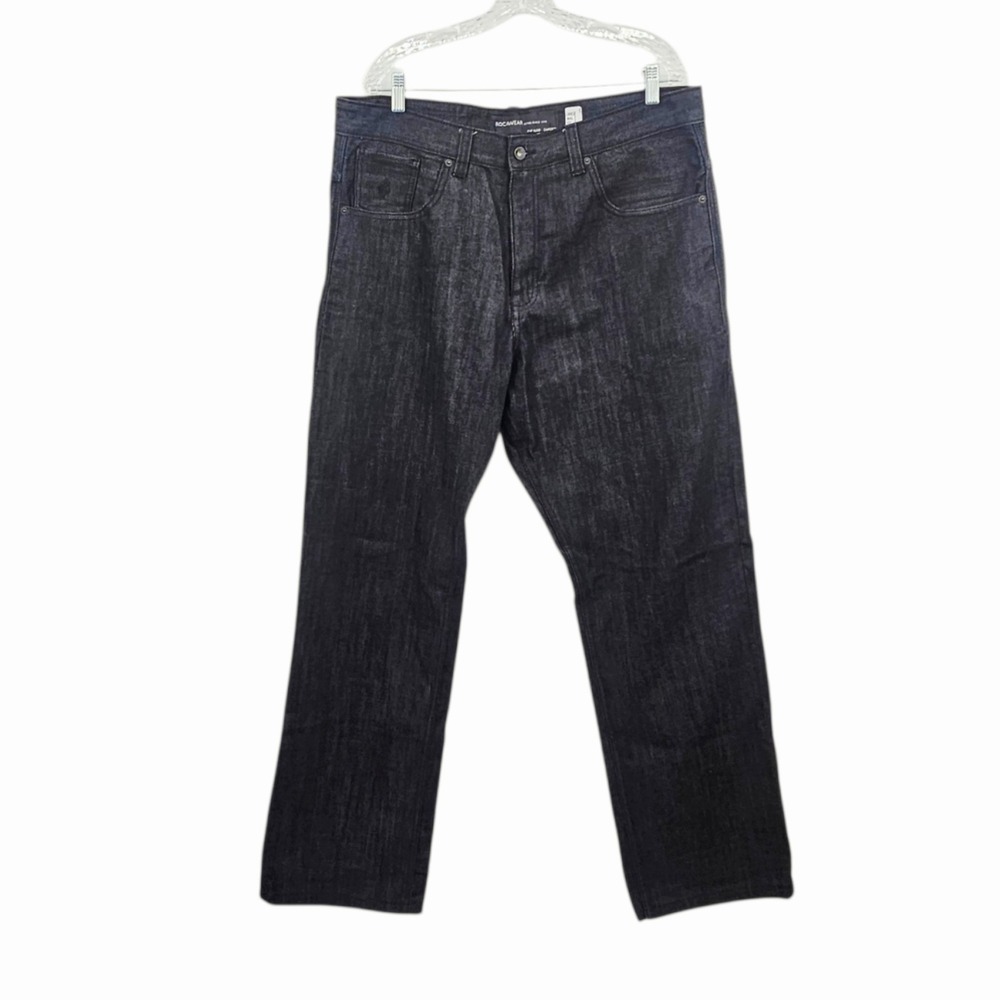 Vintage Y2K Rocawear Raw Denim Jeans Mens 38x34 Black Baggy Hip Hop